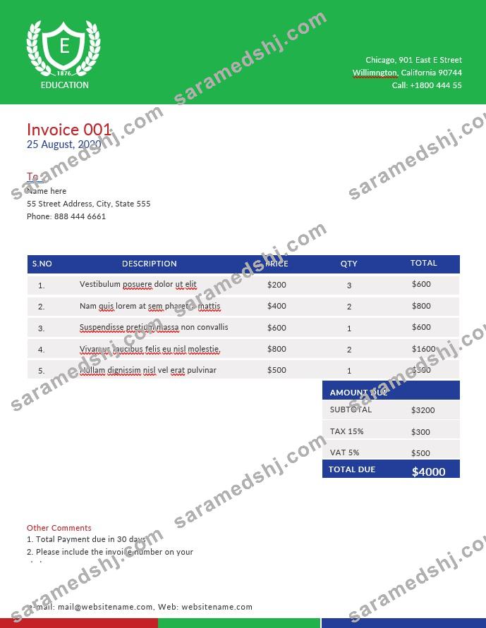 A4 Education Invoice Template